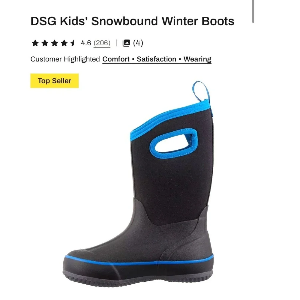 DSG Kids Snowbound Winter Boots Black Blue Waterproof Neoprene Pull On Shoes 2